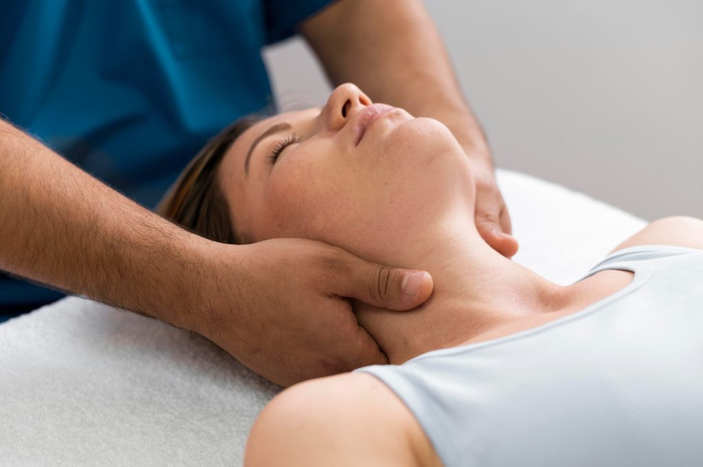 Guided cervical spine movement helping restore posture and reduce strain.