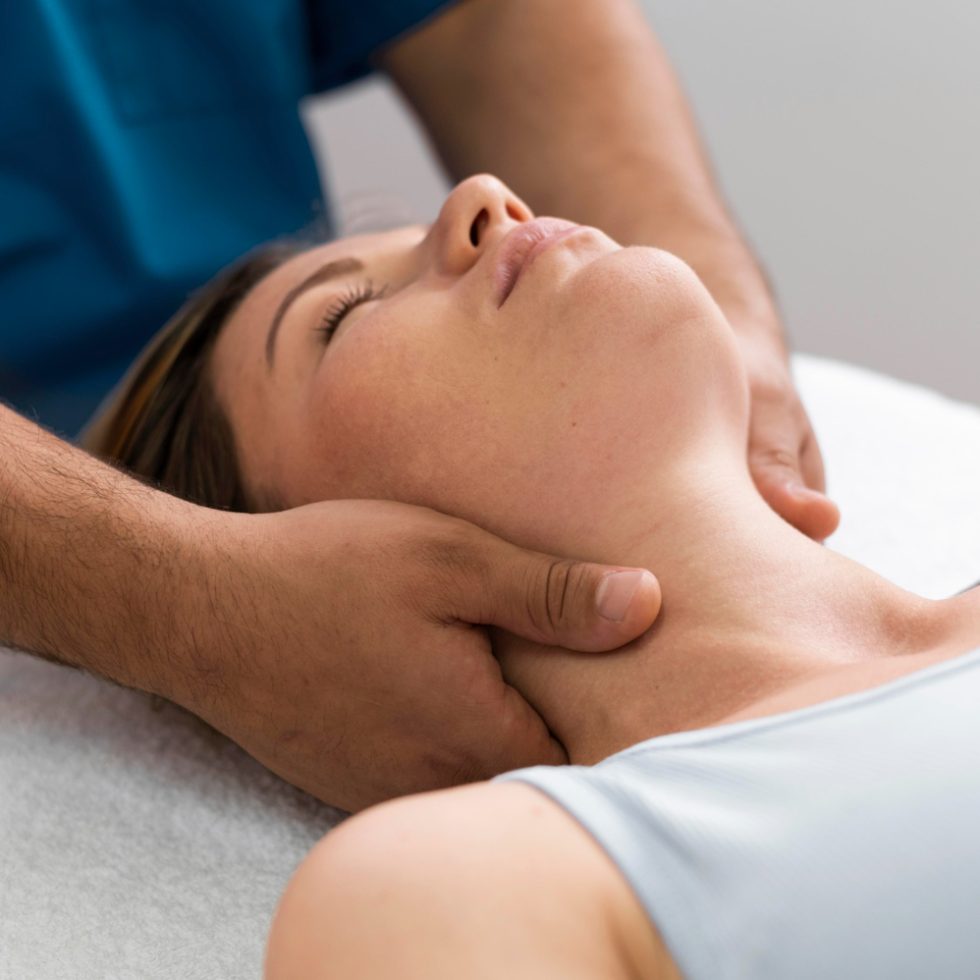 Guided cervical spine movement helping restore posture and reduce strain.